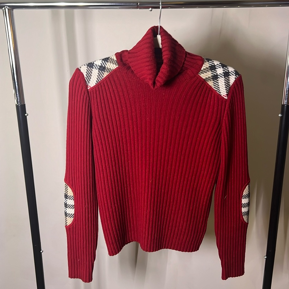 BURBERRY vintage ribknit turtleneck with traditional plaid knit patches